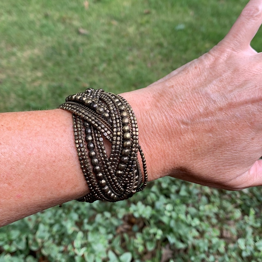 Bronze Beaded Cuff Bracelet, Costume - Picture 6 of 9